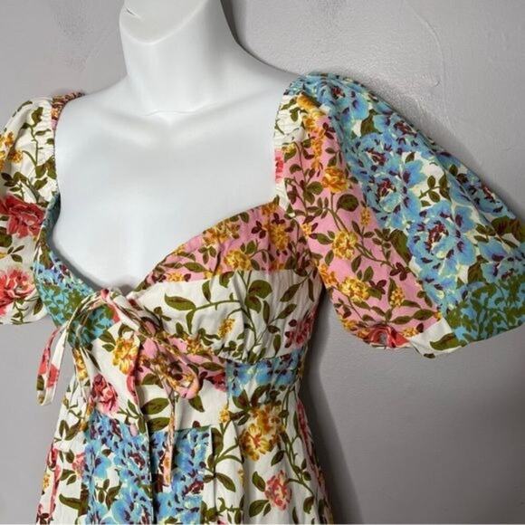 ASOS Babydoll Mini Tea Dress Size 2 Cottagecore Coquette Regency Patchwork Fairy - Picture 2 of 9